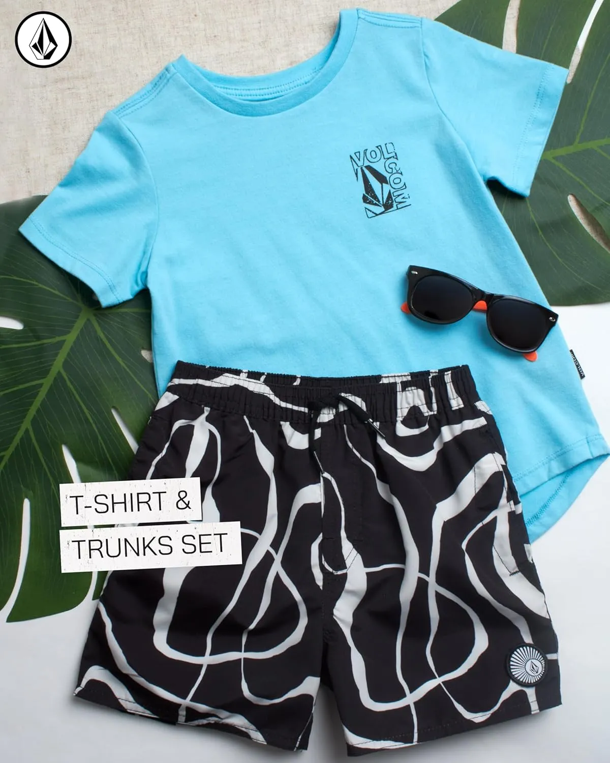 Volcom Boys Rash Guard Set - 2 Piece Short Sleeve T-Shirt and Board Shorts for Infant Toddler and Little Boys (Sizes: 2T-7)