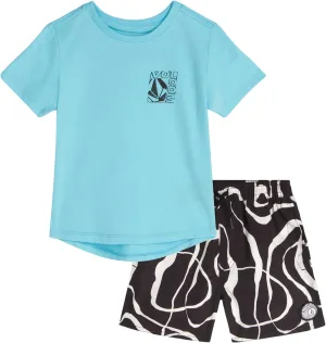 Volcom Boys Rash Guard Set - 2 Piece Short Sleeve T-Shirt and Board Shorts for Infant Toddler and Little Boys (Sizes: 2T-7)