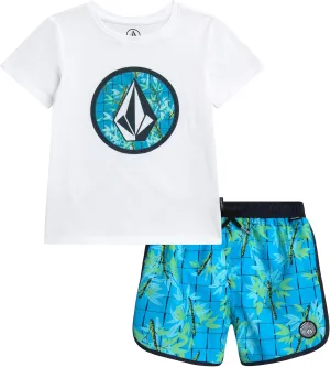 Volcom Boys Rash Guard Set - 2 Piece Short Sleeve T-Shirt and Board Shorts for Infant Toddler and Little Boys (Sizes: 2T-7)