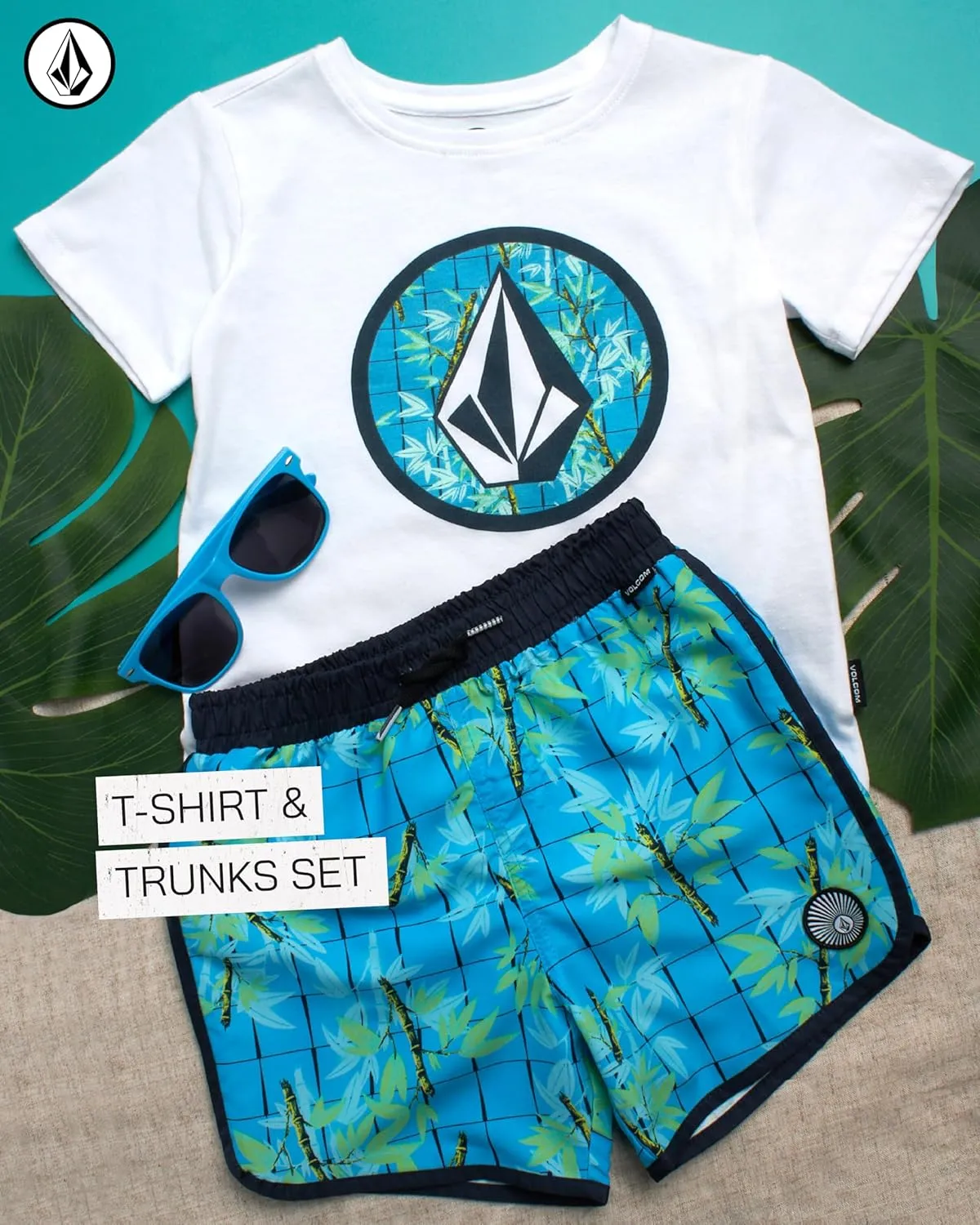 Volcom Boys Rash Guard Set - 2 Piece Short Sleeve T-Shirt and Board Shorts for Infant Toddler and Little Boys (Sizes: 2T-7)