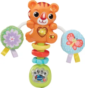 VTech - Baby Tiger Musical Rattle Interactive Toy, Fabric Pompoms, Crunchy Paper, Encourages Exploration and Motor Development, Gift Babies  3 Months, ESP Version