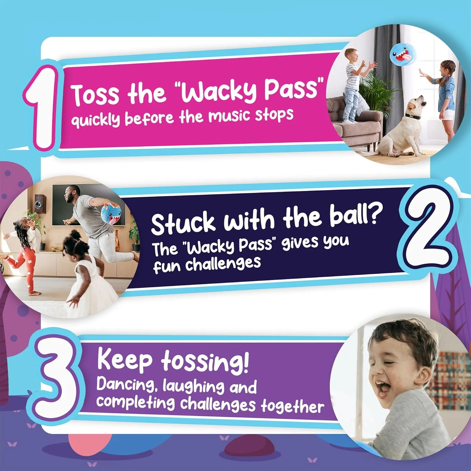 Wacky Pass - Toss, Dance & Do Funny Things | 47 Activities   8 Music Tracks | Big Size | Outdoor/Indoor Fun Game | Gift Toy for Kids | for Ages 3, 4, 5, 6, 7, 8 ,9,10 Year Old Girls & Boys (Blue)