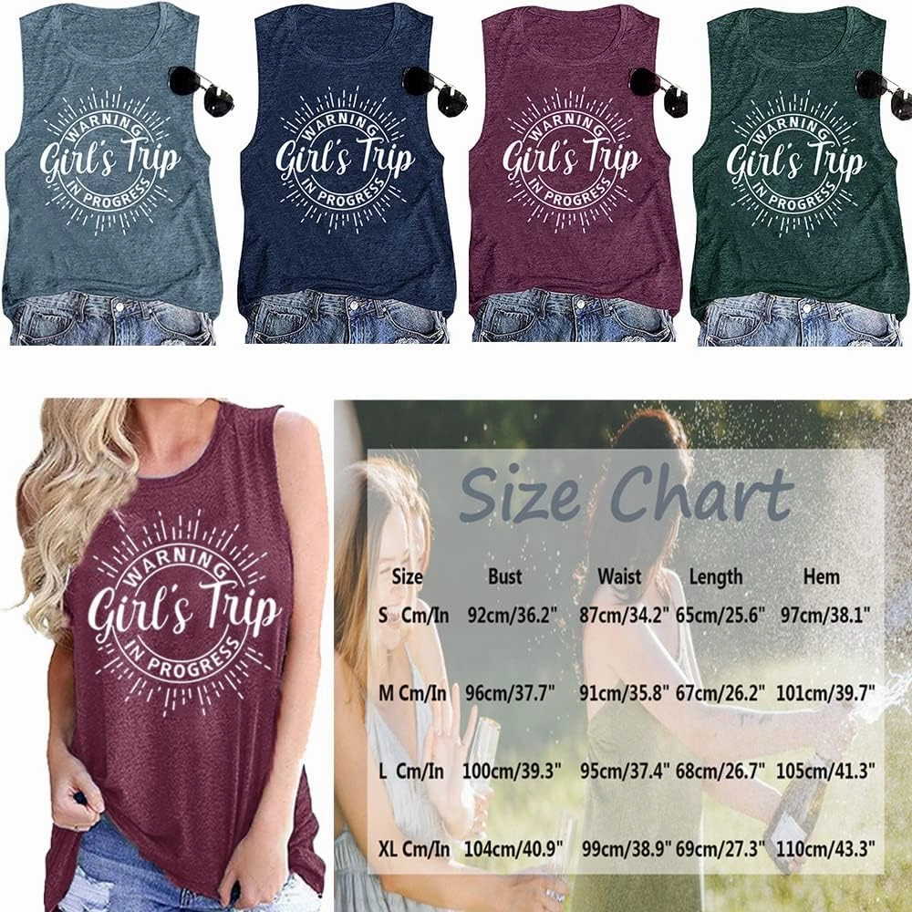 Warning Girls Trip in Progress T-Shirt Shirt Vacation Outfits for Women Holiday Shirts Girls Weekend Tee