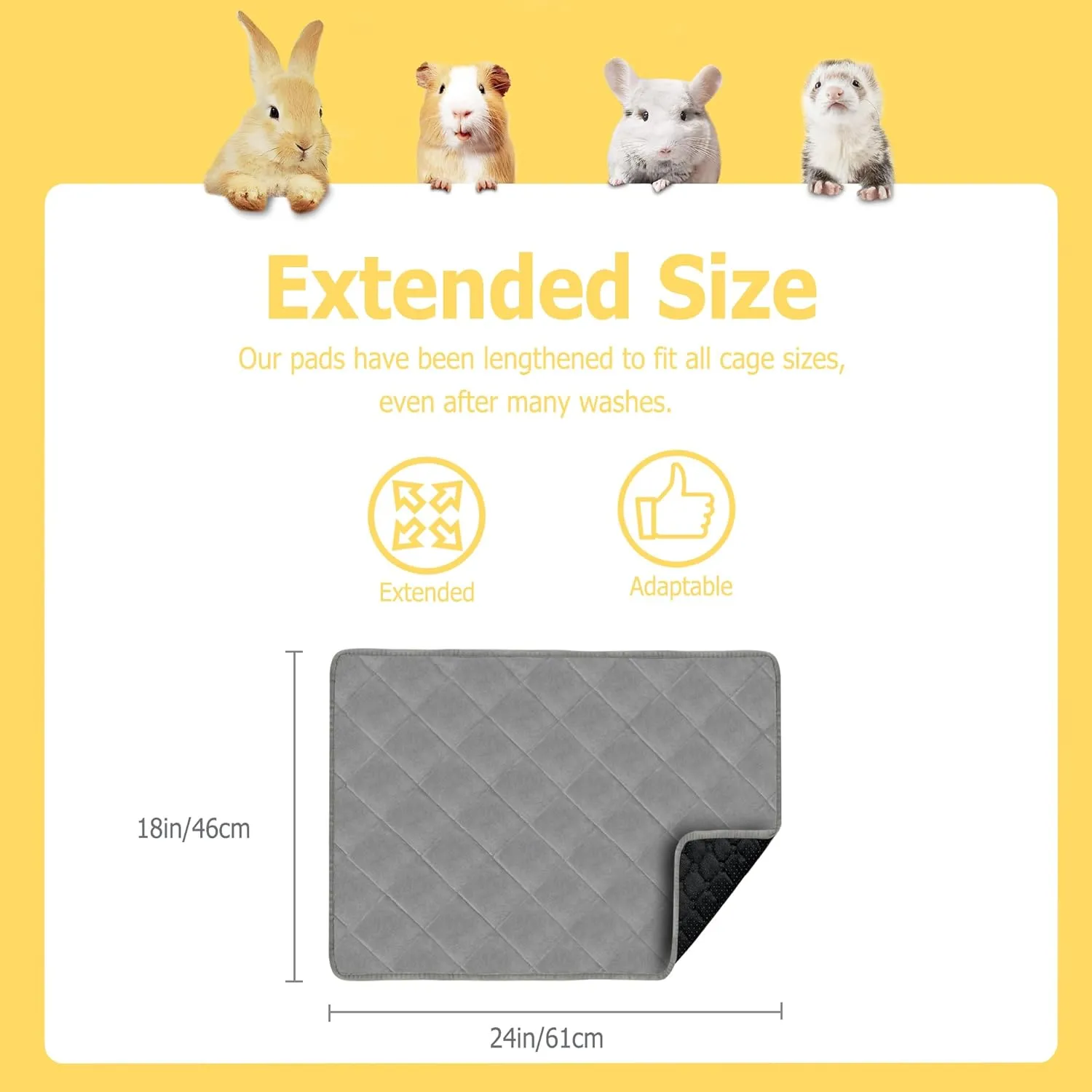Washable Dog Pee Pads for Puppy, Guinea Pig Fleece Bedding, 24X18IN 2Pack, Waterproof Reusable & Super Absorbent Guinea Pig Cage Liner for Puppy, Dog, Small Animal, Rabbit, Bunny, Chinchilla