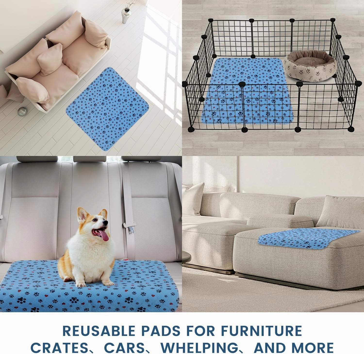 Washable Pee Pads for Dogs,4 Pack Extra Large 24"x36" Super Absorbent Reusable Puppy Pads,Non-Slip 100% Waterproof Dog Pee Pad,Pet Training Pads for Couch, Crate,Potty Training,Floor