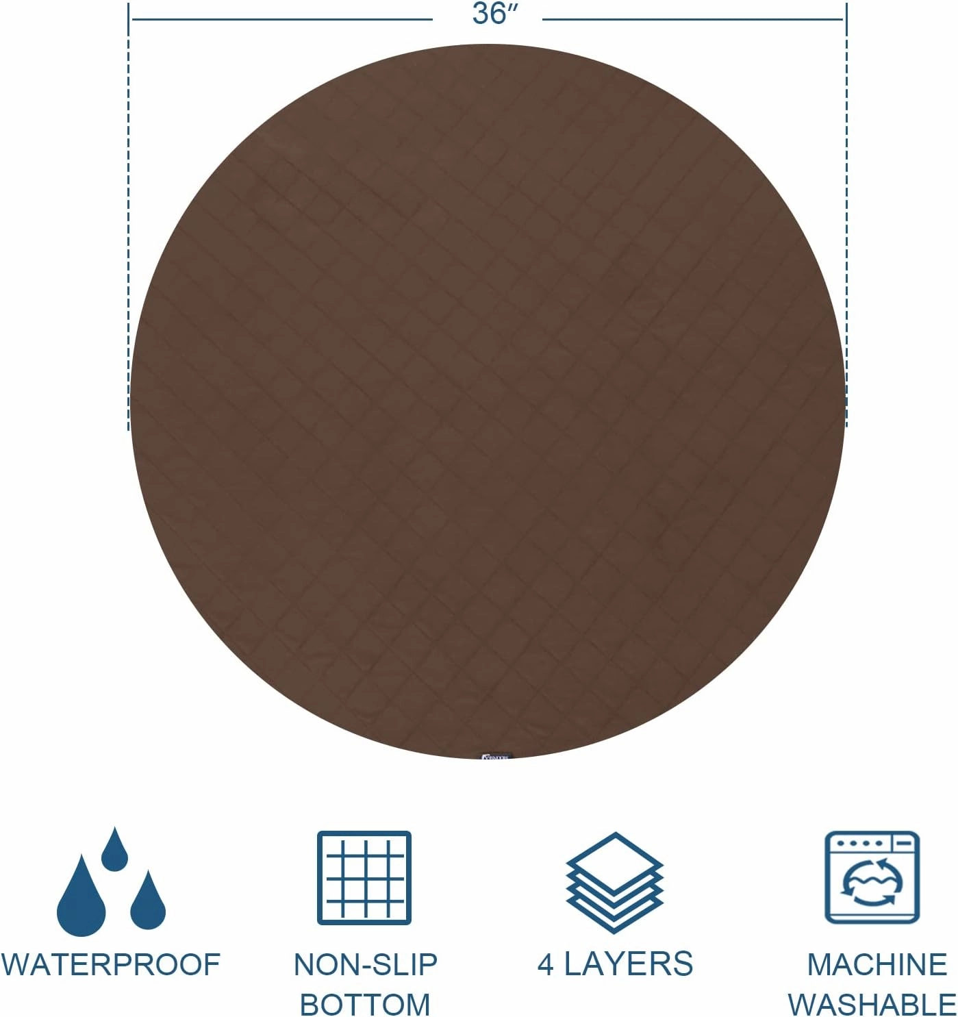 Washable Waterproof Reusable Pee Pads for Dogs, 36" Round Training Pads, Grey & Chocolate