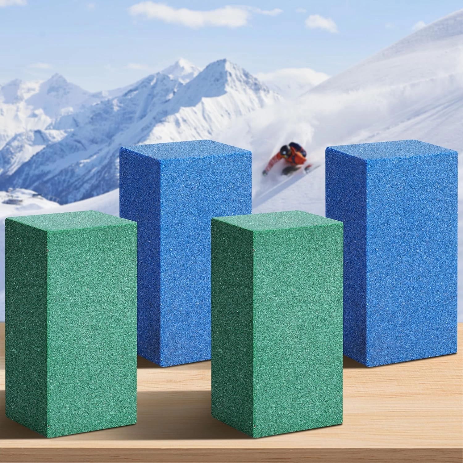 Watayo 4 Pcs Gummy Rubber Abrasive Stone- Edge Grinding Rubber Block Stone- Soft Snowboard Gummy Stone- Snowboard Ski Stone for Removing Rust and Burrs (Blue 60 Grit, Green 120 Grit)