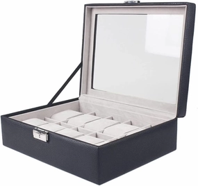 Watch Box Case Organizer Display Elegant PU Leather Storage Jewellery Holder Men(Black)