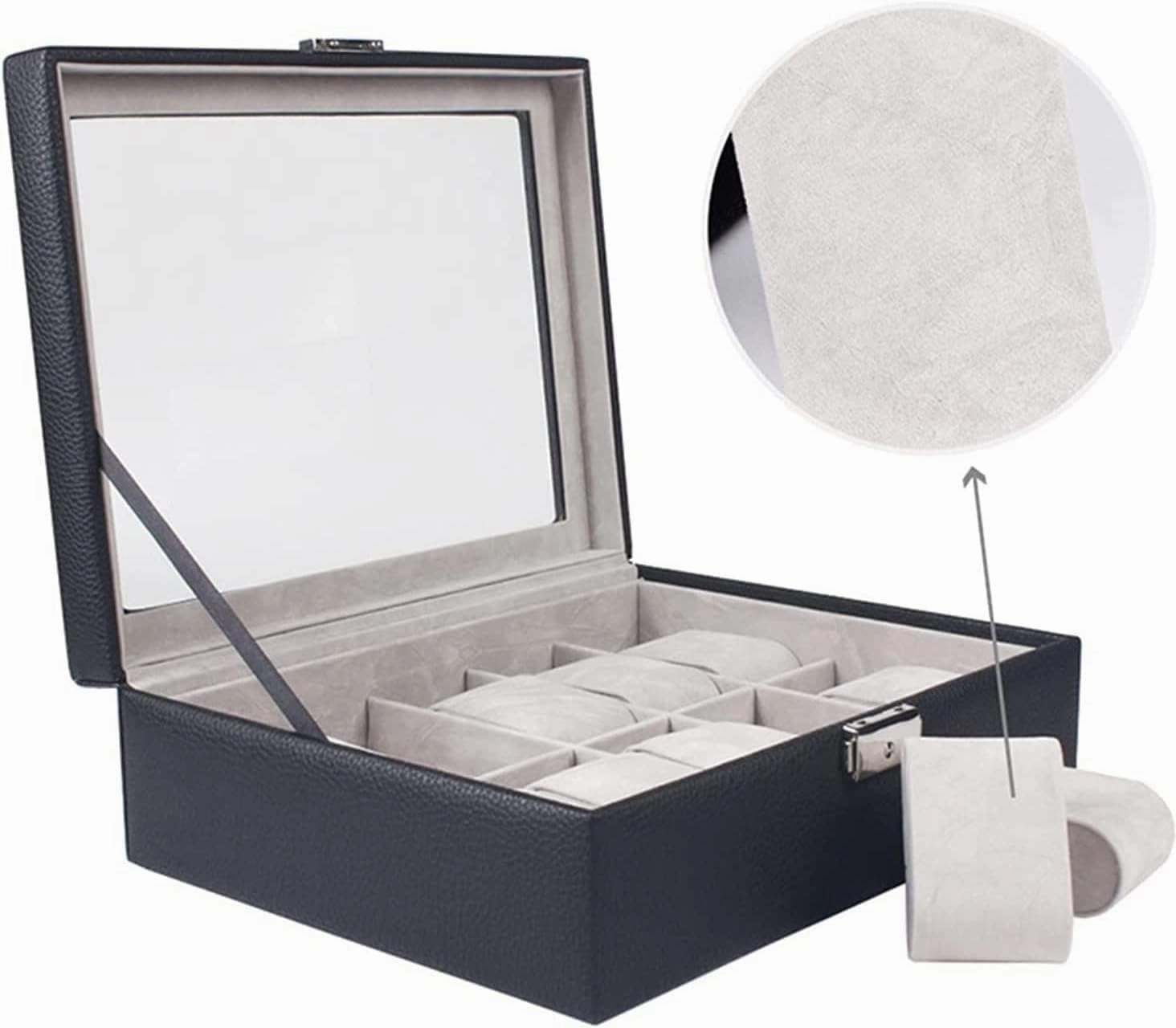 Watch Box Case Organizer Display Elegant PU Leather Storage Jewellery Holder Men(Black)