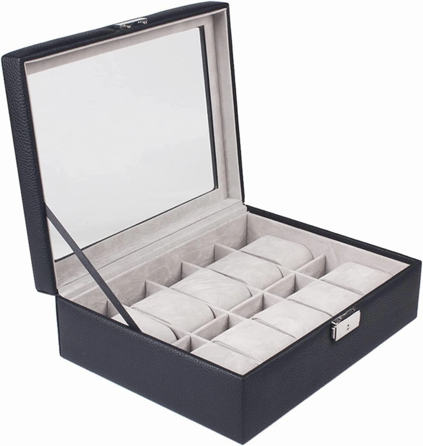 Watch Box Case Organizer Display Elegant PU Leather Storage Jewellery Holder Men(Black)