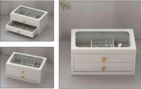 Watch Box Holder Jewelry Earrings Necklace Storage Desktop Solid Wood Glass Cover