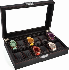 Watch Box Holder Organizer Display Carbon Design Metal Storage Case