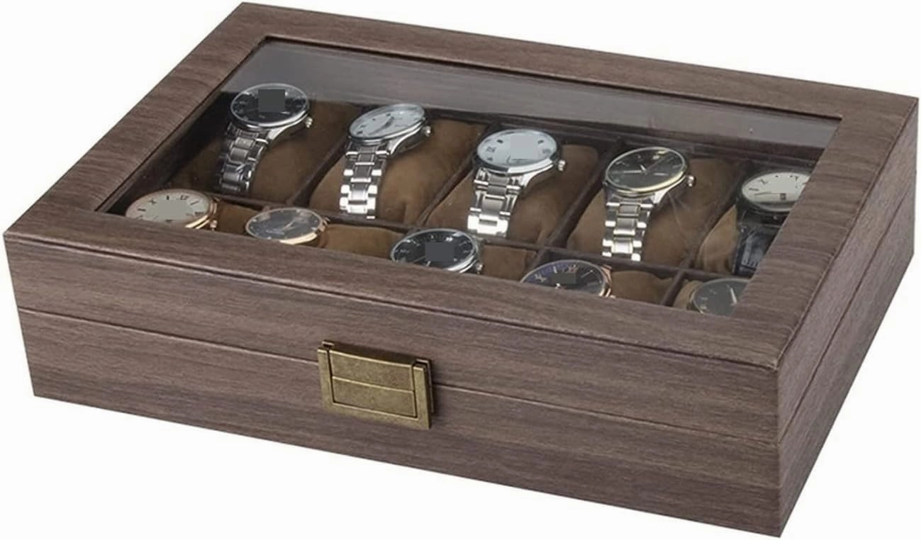 Watch Box Watch Case Watch Organizer Elegant PU Leather 10 Slots Watch Box Lockable Bracelet Holder Showcase With Clear Top Watch Organiser Men