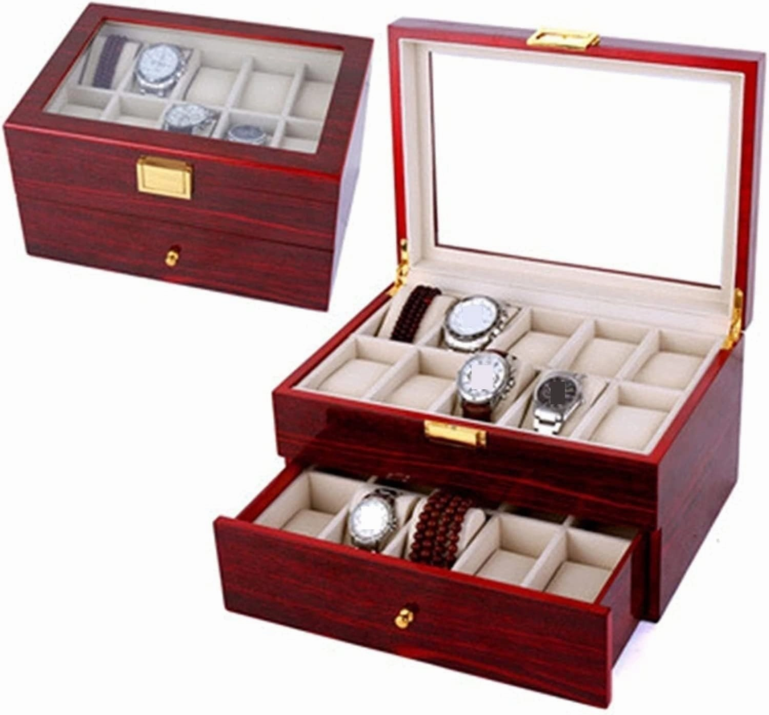 Watch Box Watch Case Wood 20 Slots Watch Box Organizer Bracelet Display Holder Metal Hinge Clear Top Lockable Storage Case Watch Organiser Men