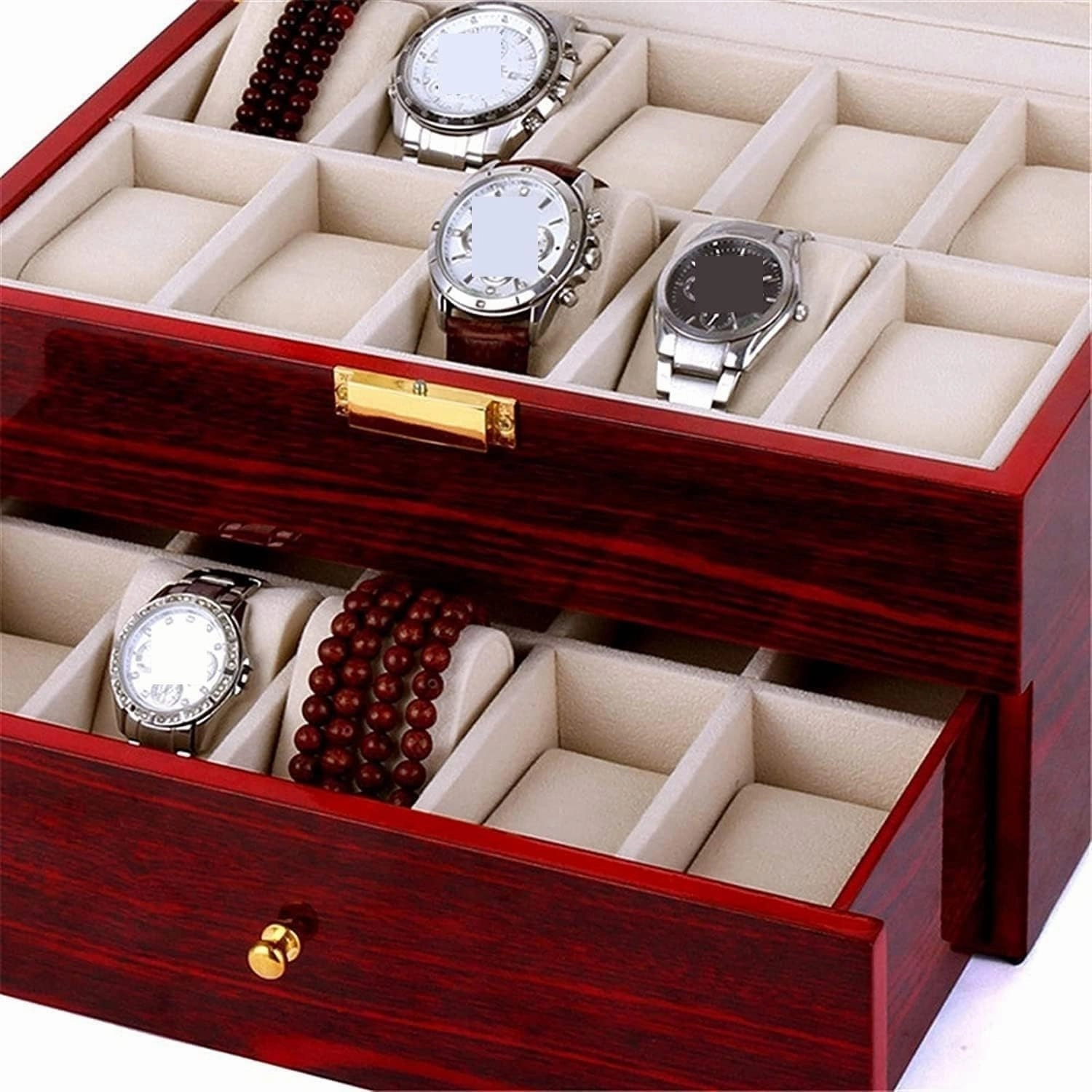 Watch Box Watch Case Wood 20 Slots Watch Box Organizer Bracelet Display Holder Metal Hinge Clear Top Lockable Storage Case Watch Organiser Men
