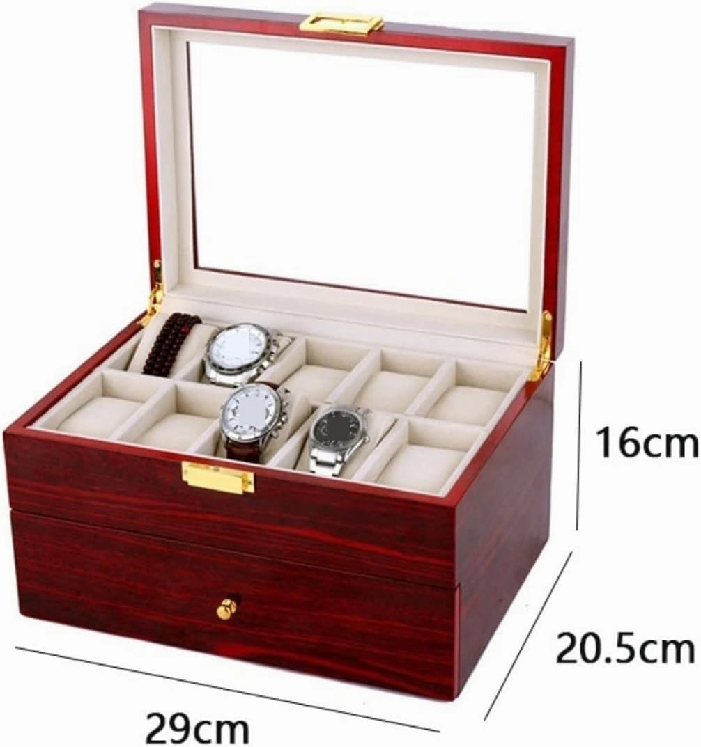 Watch Box Watch Case Wood 20 Slots Watch Box Organizer Bracelet Display Holder Metal Hinge Clear Top Lockable Storage Case Watch Organiser Men