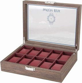 Watch Case Classic Vintage Wood 10 Grids Watch Jewelry Display Storage Box Organizer Clear Lid Jewellery Holder Case Watch Box (Color : Rojo, Size : 29.7 * 22.5 * 8.2cm)