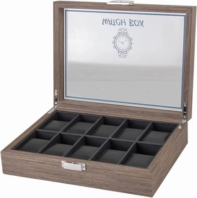 Watch Case Watch Roll Classic Vintage Wood 10 Grids Watch Jewelry Display Storage Box Organizer Clear Lid Jewellery Holder Case Watch Box Watch Winder(Black-29.7 * 22.5 * 8.2cm)
