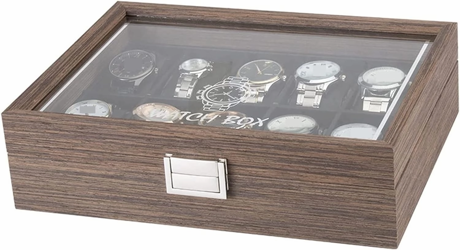 Watch Case Watch Roll Classic Vintage Wood 10 Grids Watch Jewelry Display Storage Box Organizer Clear Lid Jewellery Holder Case Watch Box Watch Winder(Black-29.7 * 22.5 * 8.2cm)