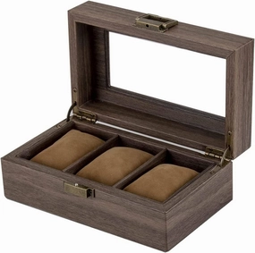 Watch Display Organizer Vintage 3 Grids Watch Box Lockable Jewellery Storage Case with Clear Display Top Watch Winder Watch Organizer (Brown 20.5 * 12 * 8.5CM)