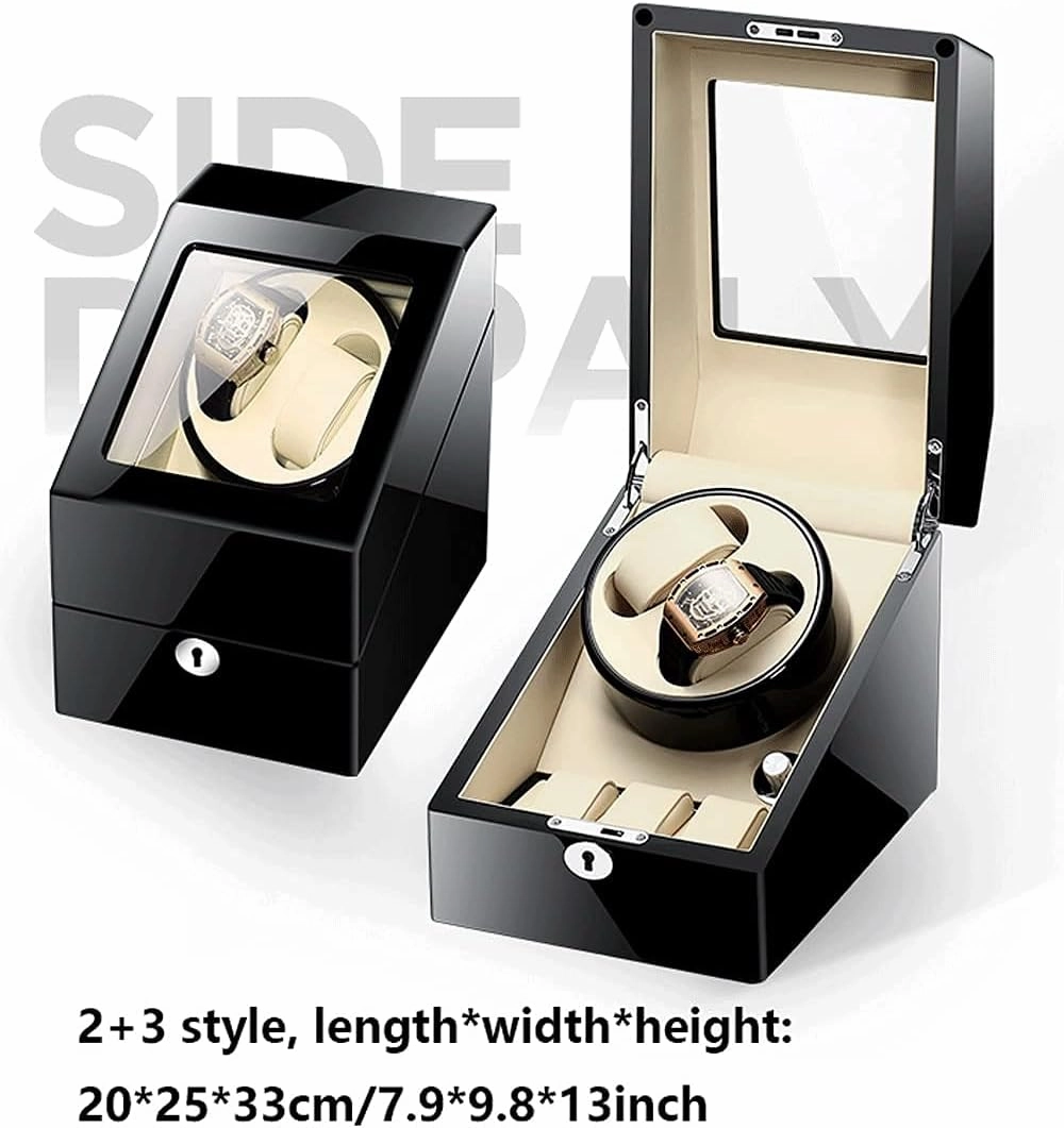 Watch Winder for 2 Watches, 3 Additional Storage, Luxury Piano Paint, Ultra-Quiet Motor, Watch Shaker for Menwomen, LED Light