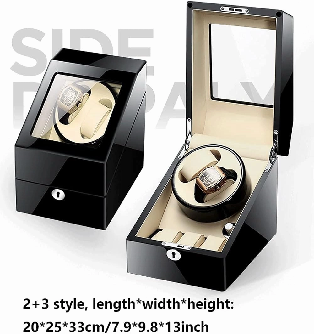 Watch Winder for 2 Watches, 3 Additional Storage, Luxury Piano Paint, Ultra-Quiet Motor, Watch Shaker for Menwomen, LED Light (Ebony Wood Grain White 2 3)