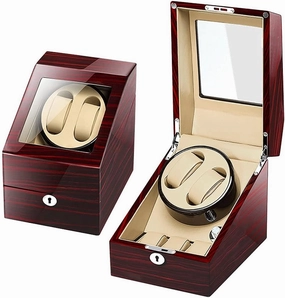 Watch Winder for 2 Watches, 3 Additional Storage, Luxury Piano Paint, Ultra-Quiet Motor, Watch Shaker for Menwomen, LED Light (Ebony Wood Grain White 2 3)
