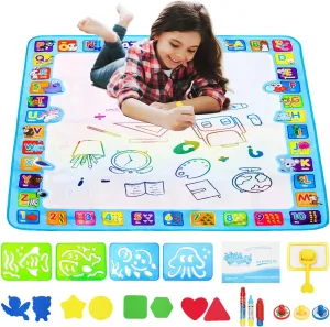 Water Magic Mat, Large Water Colorful Mat, 40X40 inch Kids Painting Writing Mat Board Toy - No Mess Drawing Mat with 21 Accessories for Age 3 4 5 6 7 8 9 10 11 12 Year