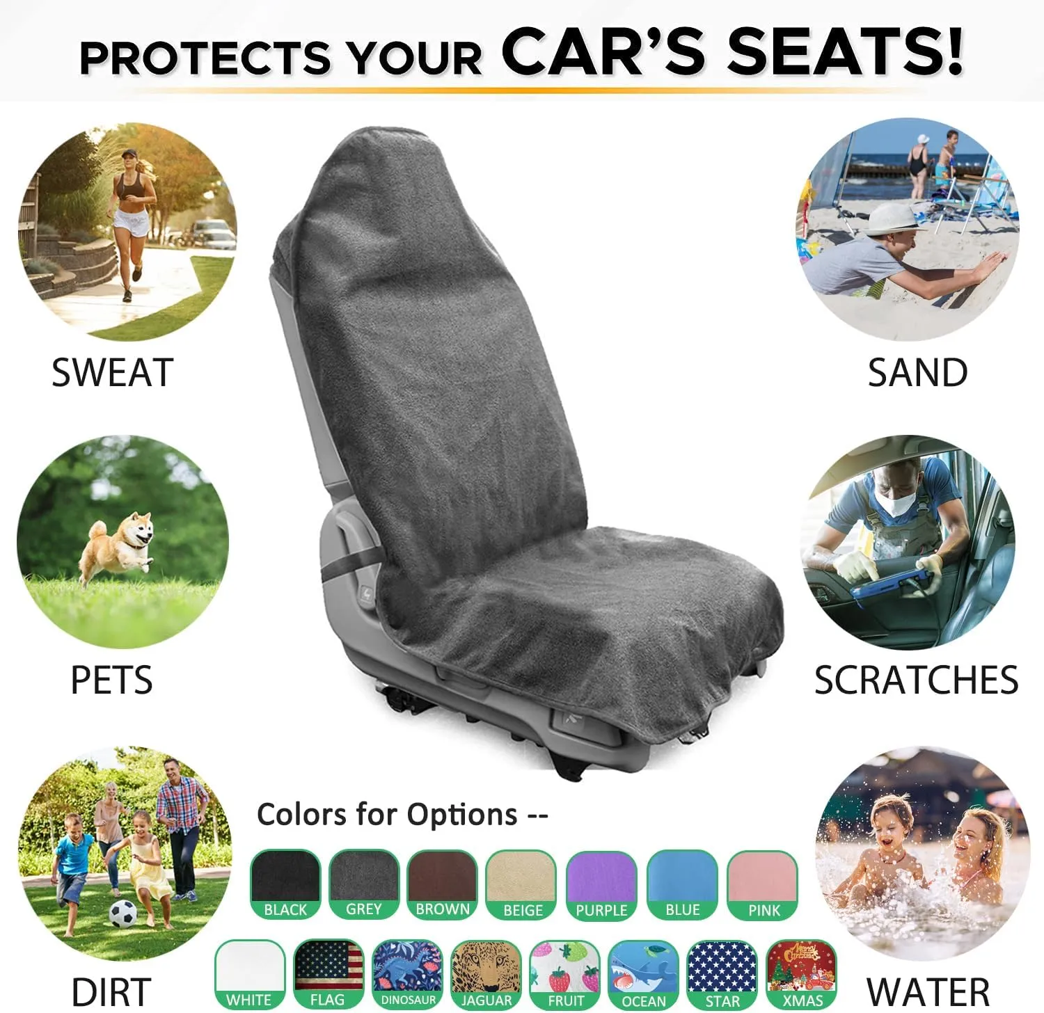 Waterproof Sweating Car Seat Cover for Post Gym Workout, Running, Swimming, Beach and Hiking, Universal Fit Non-Slip Bucket Seat Protector for Cars SUV Trucks, Machine Washable (2pcs Grey)