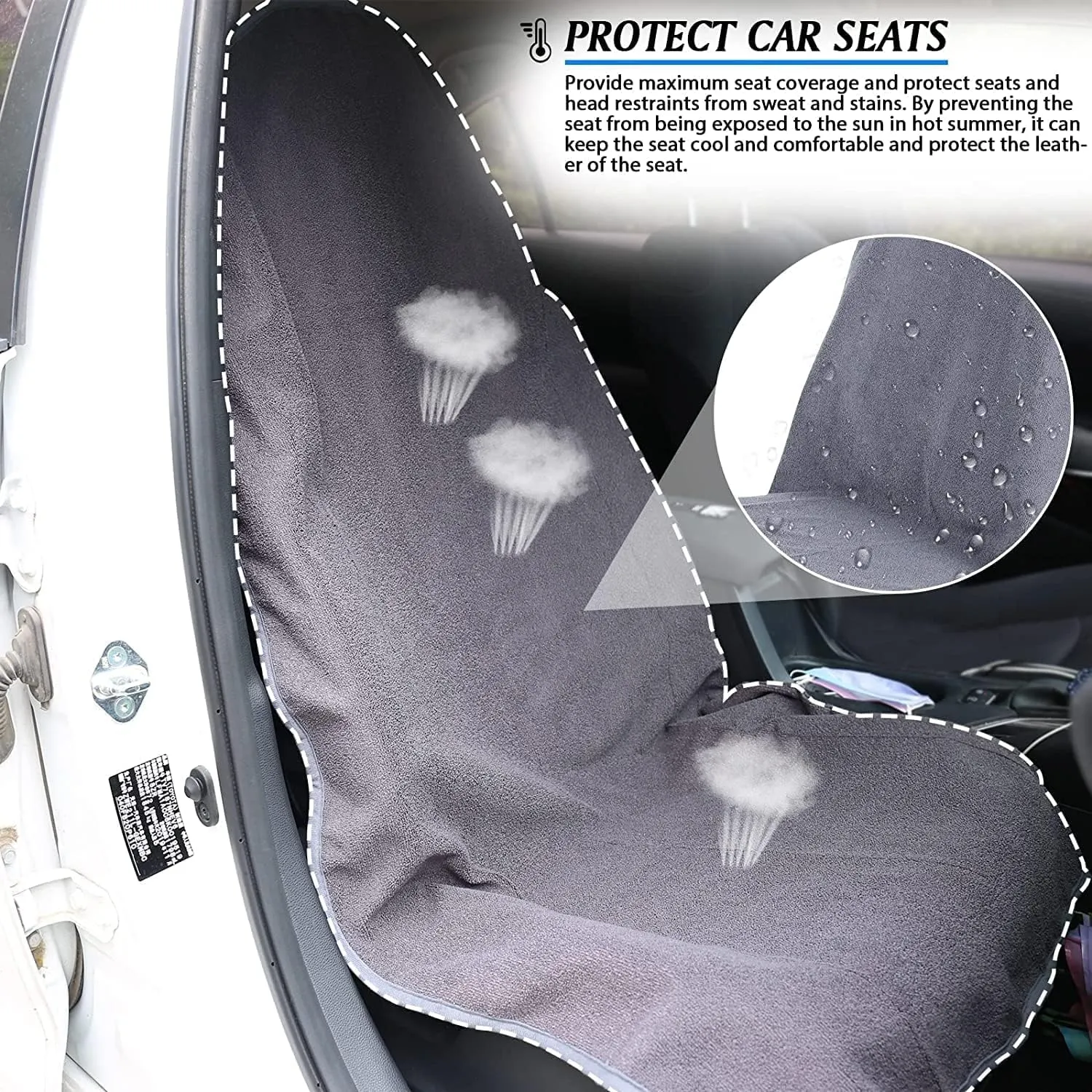 Waterproof Sweating Car Seat Cover for Post Gym Workout, Running, Swimming, Beach and Hiking, Universal Fit Non-Slip Bucket Seat Protector for Cars SUV Trucks, Machine Washable (2pcs Grey)