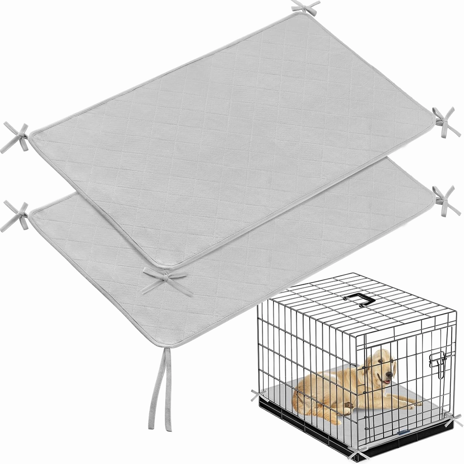 Waterproof Dog Crate Mat with Rope 2 Pack (36’’X23’’), Washable Pee Pads for Dogs, Non-Slip Training Pads for Dogs, Fits 36 Inch Dog Crate