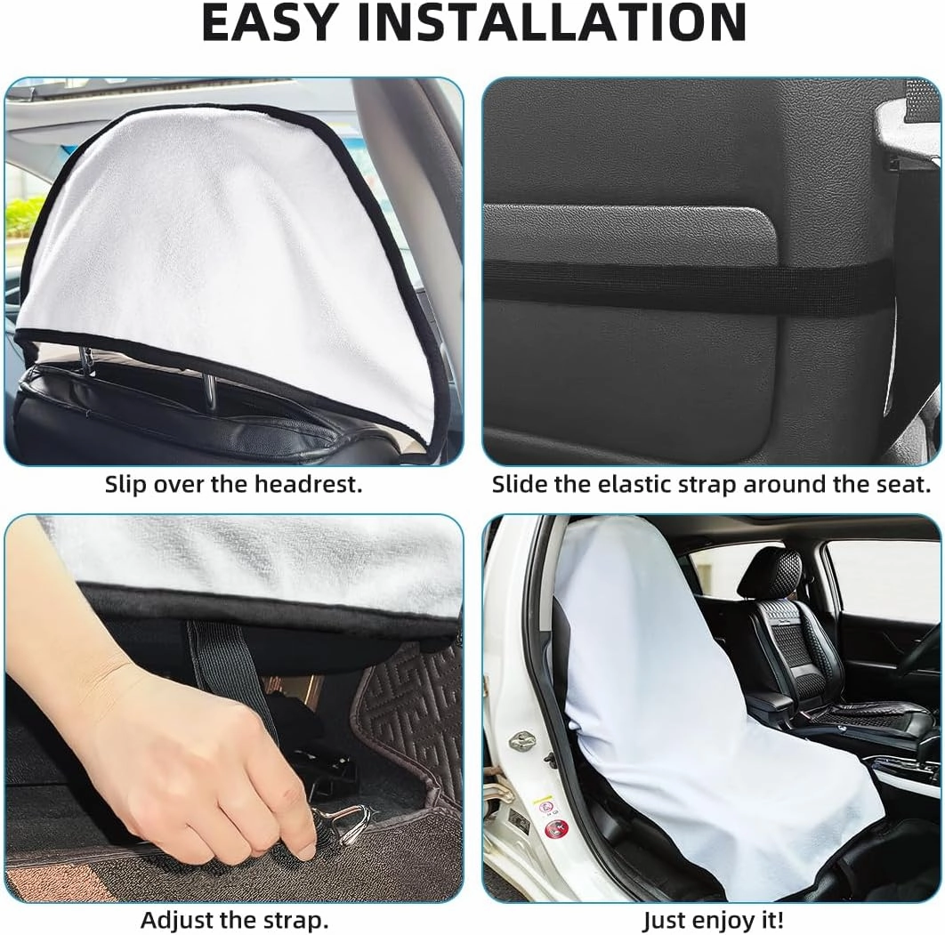 Waterproof Sweating Car Seat Cover for Post Gym Workout, Running, Swimming, Beach and Hiking, Universal Fit Non-Slip Bucket Seat Protector for Cars SUV Trucks, Machine Washable (2pcs White)