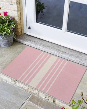 Welcome Mats for Front Door, Retro Pink Stripes Rugs Non Slip Absorbent Indoor Doormat, Vintage Geometric Line on Linen Entrance Rug Washable Floor Mats for Entryway,18x30in