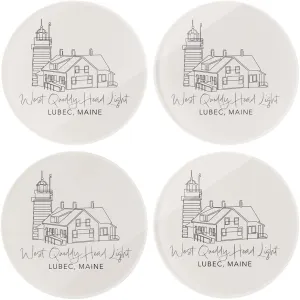 West Quoddy Head Light Muted Coastal, Joyride Home Decor, 4 Glass Coasters, 4-Inch Circle Drink Coasters, Set of 4, Non-Slip Cork Back, Protects Surfaces, Express Your Style.