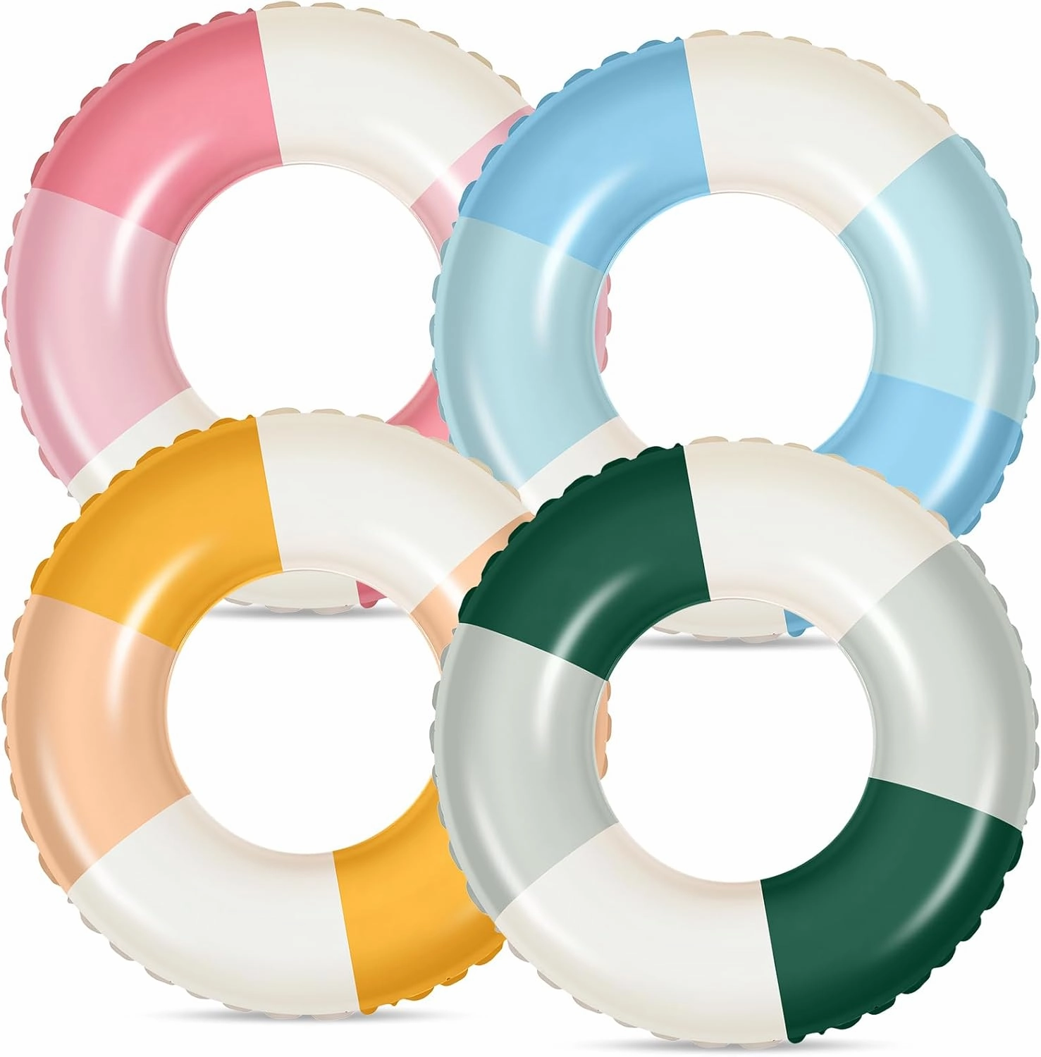 Wettarn 4 Pcs Pool Tubes with Fun Prints Inflatable Floats Swimming Toys Classic Striped Inner Tubes for Pool Bachelorette Floaties for Summer Beach Party Decor Supplies(Splicing Style,Age 16)