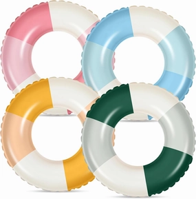 Wettarn 4 Pcs Pool Tubes with Fun Prints Inflatable Floats Swimming Toys Classic Striped Inner Tubes for Pool Bachelorette Floaties for Summer Beach Party Decor Supplies(Splicing Style,Age 16)