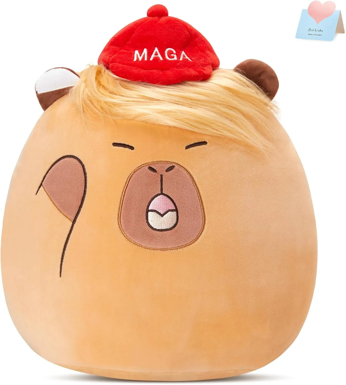 WEWILL 12-Inch Funny Speaking Donald Trump Capybara Plush Pillow - Cute MAGA Hat Design | Creative Gift Filling | Fun Decoration for Children and Adults