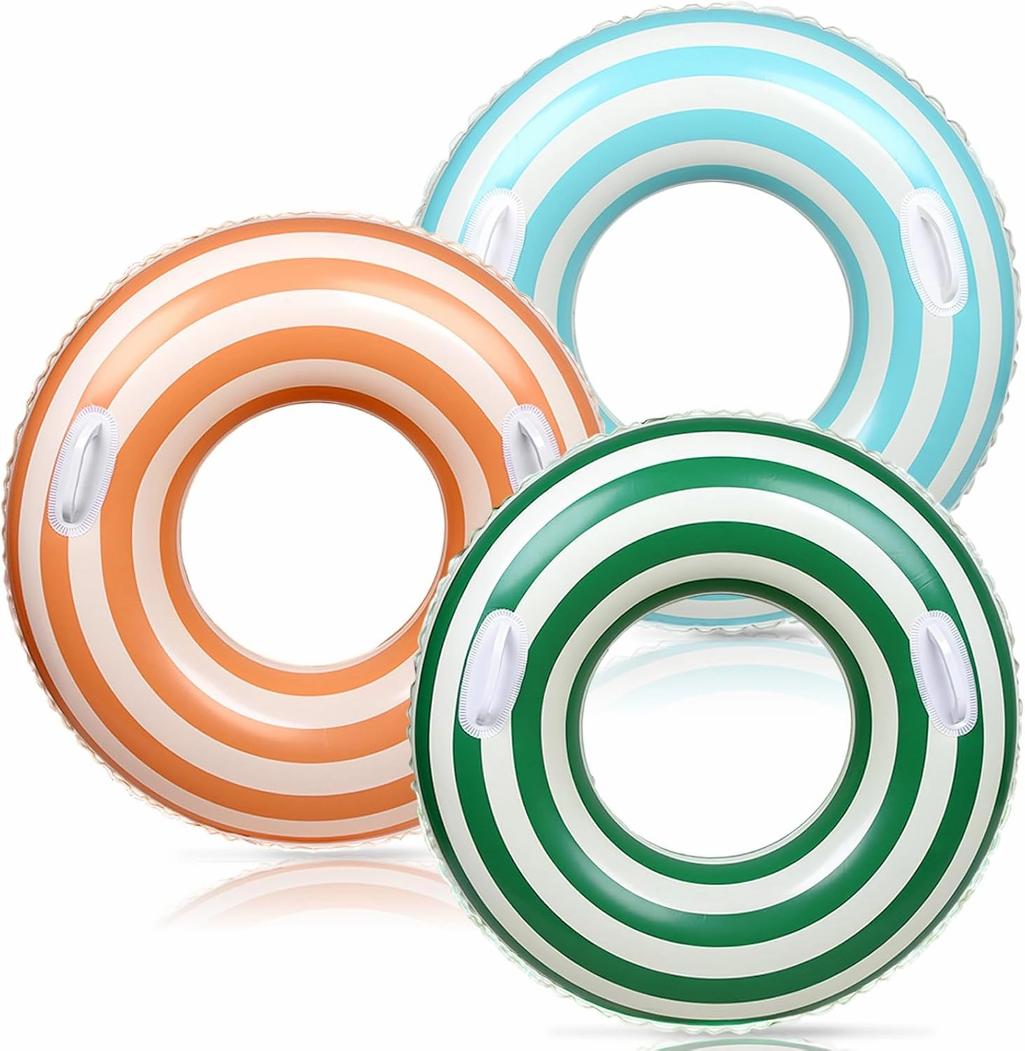 Whaline 3Pcs Pool Tube with Handles Retro Orange Green Blue Striped Swim Pool Rings Inflatable Float Loungers Tube for Summer Swimming Pool Beach Bachelorette Party, 30 x 14 Inch