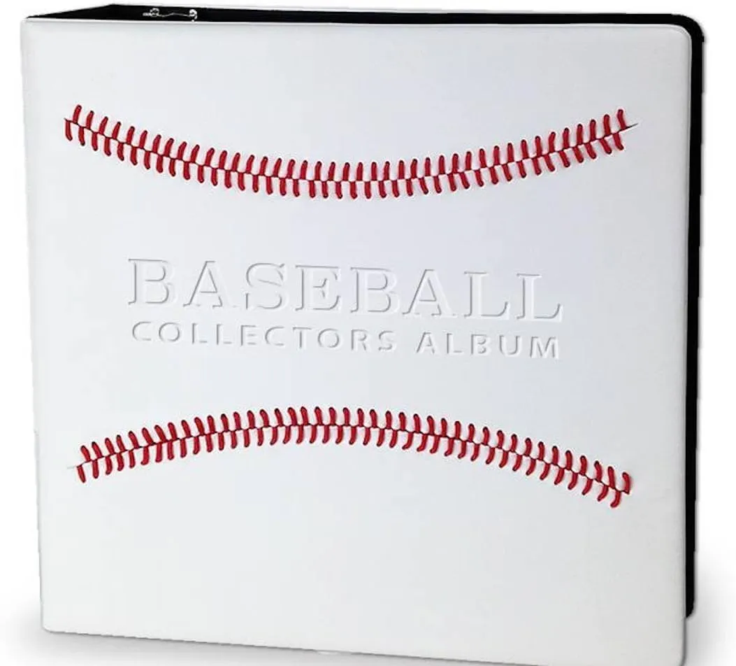 White Stitched Baseball Card Collectors 3-Ringed Album With 3" D-Rings