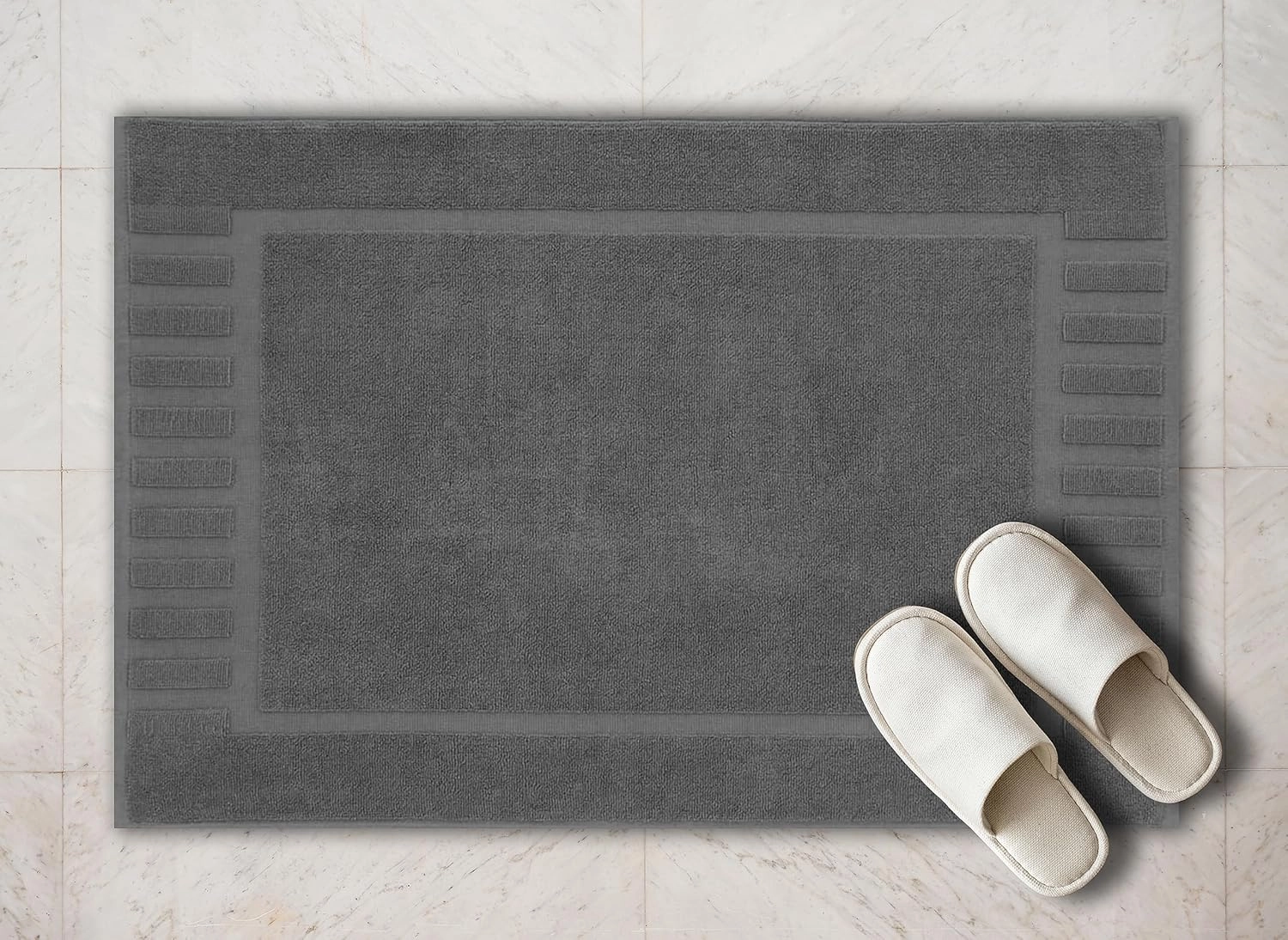 White Classic Luxury Bath Mat Floor Towel Set - Absorbent Cotton Hotel Spa Shower/Bathtub Mats [Not a Bathroom Rug] 22"x34" | 2 Pack | Gray/White