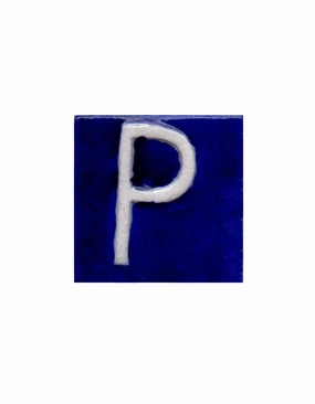 White P alphabet blue tile (2x2)