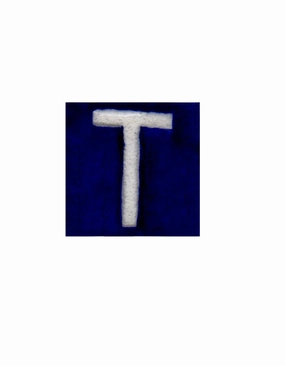 White T alphabet blue tile (2x2)