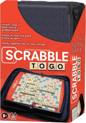 Winning Moves Games Scrabble to Go USA, a Travel Version of The World's Favorite Word Game, for 2 to 4 Players, Ages 8  (1202), Black,red