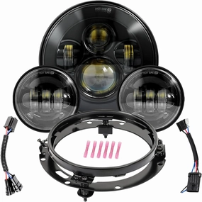 Wisamic Motorcycle LED Headlight 7inch, 4.5 inch Passing Lamps Fog Lights and Mounting Ring, Compatible with Harley Davidson Road King Ultra Classic Electra Street Glide Softail Deluxe Fatboy (Black)