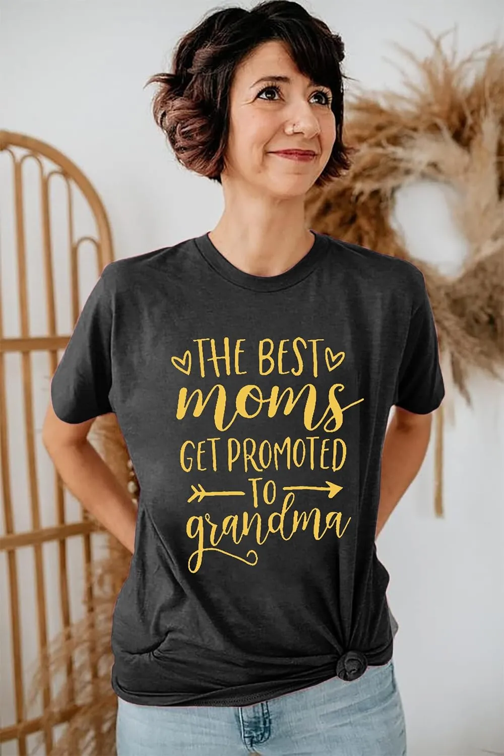 Women Best Moms Shirt Get Promoted to Grandma T Shirt Grandmother Gift Shirt Short Sleeve Casual Tee Top