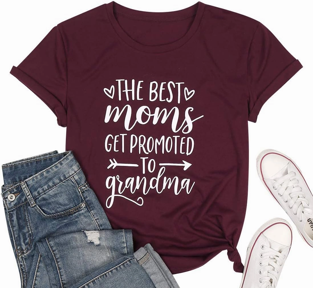 Women Best Moms Shirt Get Promoted to Grandma T Shirt Grandmother Gift Shirt Short Sleeve Casual Tee Top