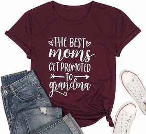 Women Best Moms Shirt Get Promoted to Grandma T Shirt Grandmother Gift Shirt Short Sleeve Casual Tee Top