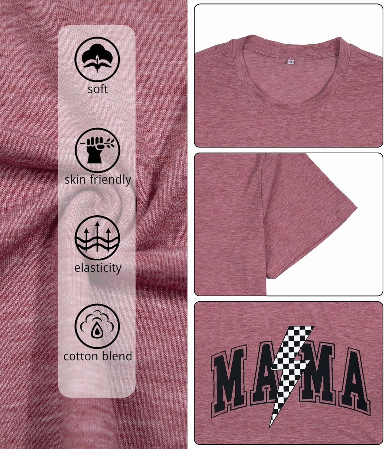 Women Mama Shirt Funny Mom Letter Printed T-Shirt Retro Mama Checkered Graphic T Shirt Casual Short Sleeve Tee Top