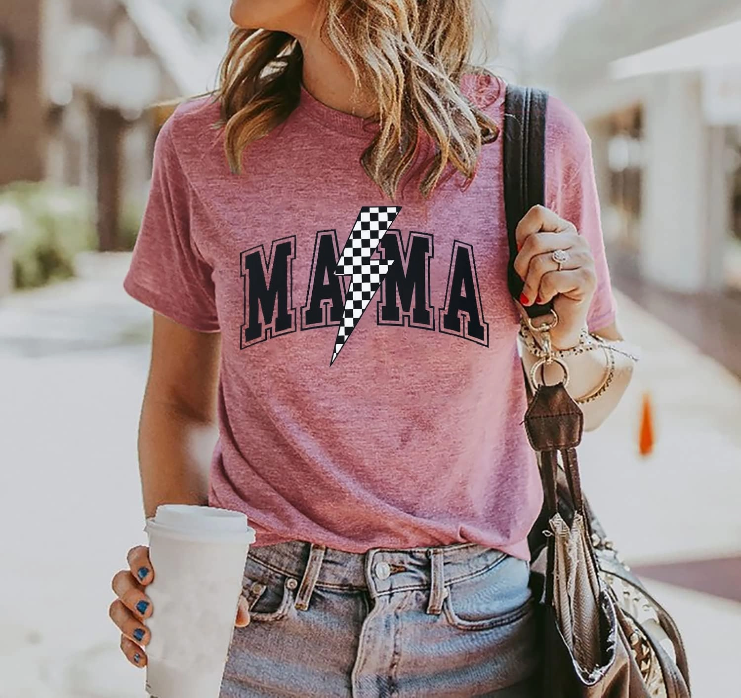 Women Mama Shirt Funny Mom Letter Printed T-Shirt Retro Mama Checkered Graphic T Shirt Casual Short Sleeve Tee Top
