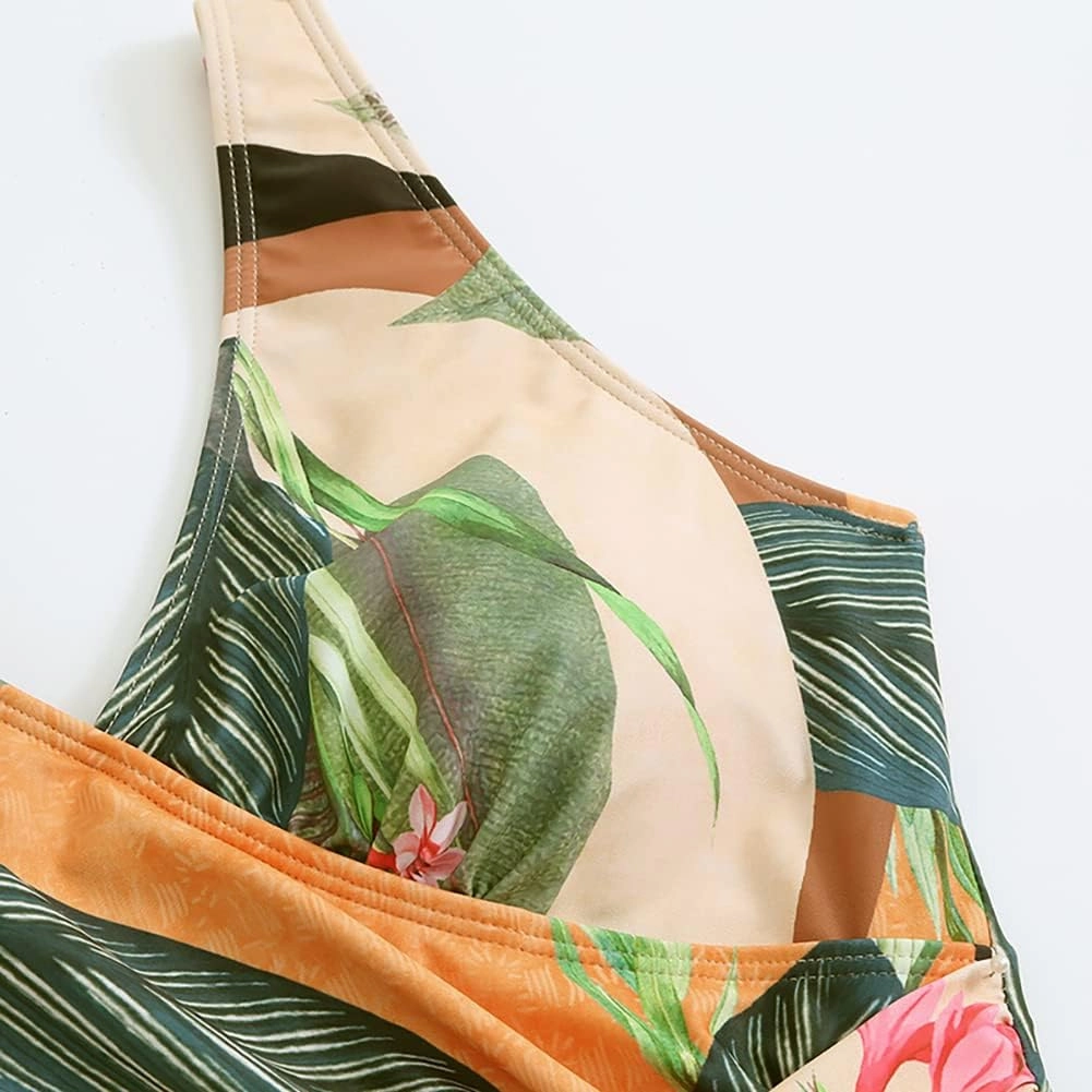 Women One Piece Swimsuit with Matching Cover Ups Floral Sexy Bikini Sets High Cut Push Up Two Pieces Bathing Suit